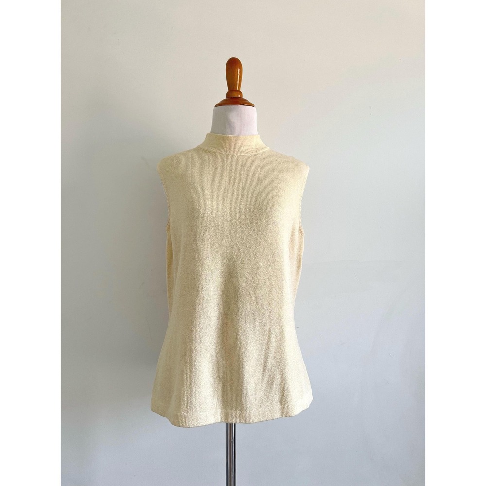 Vintage St. John santana knit tank top shell mockneck sleeveless sweater cream